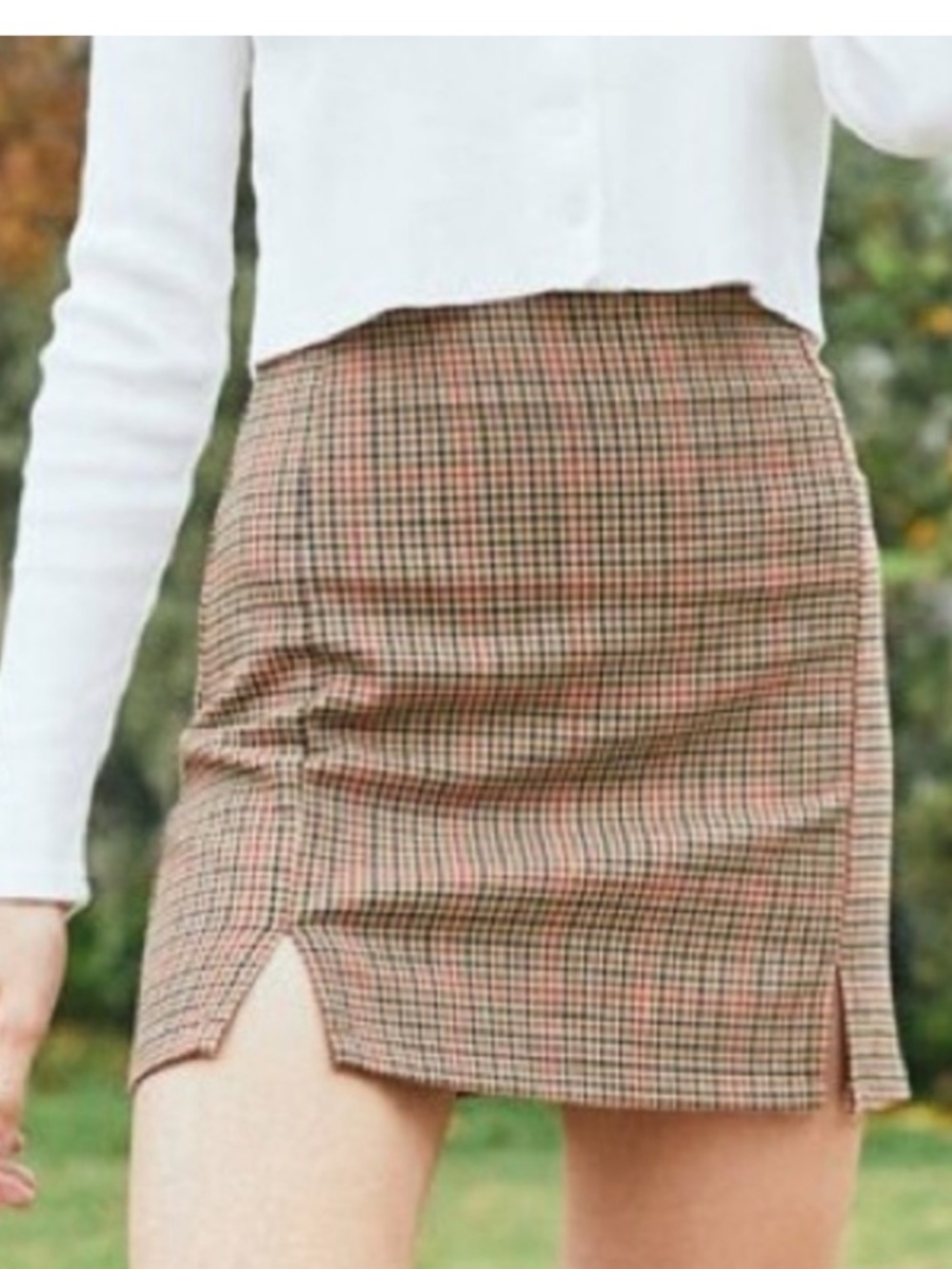 ☀️3/$25 John galt Brandy Melville checkered brown plaid skirt